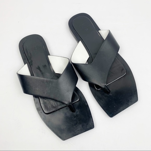 Zara | Square Toe Minimal Flat Sandals Black